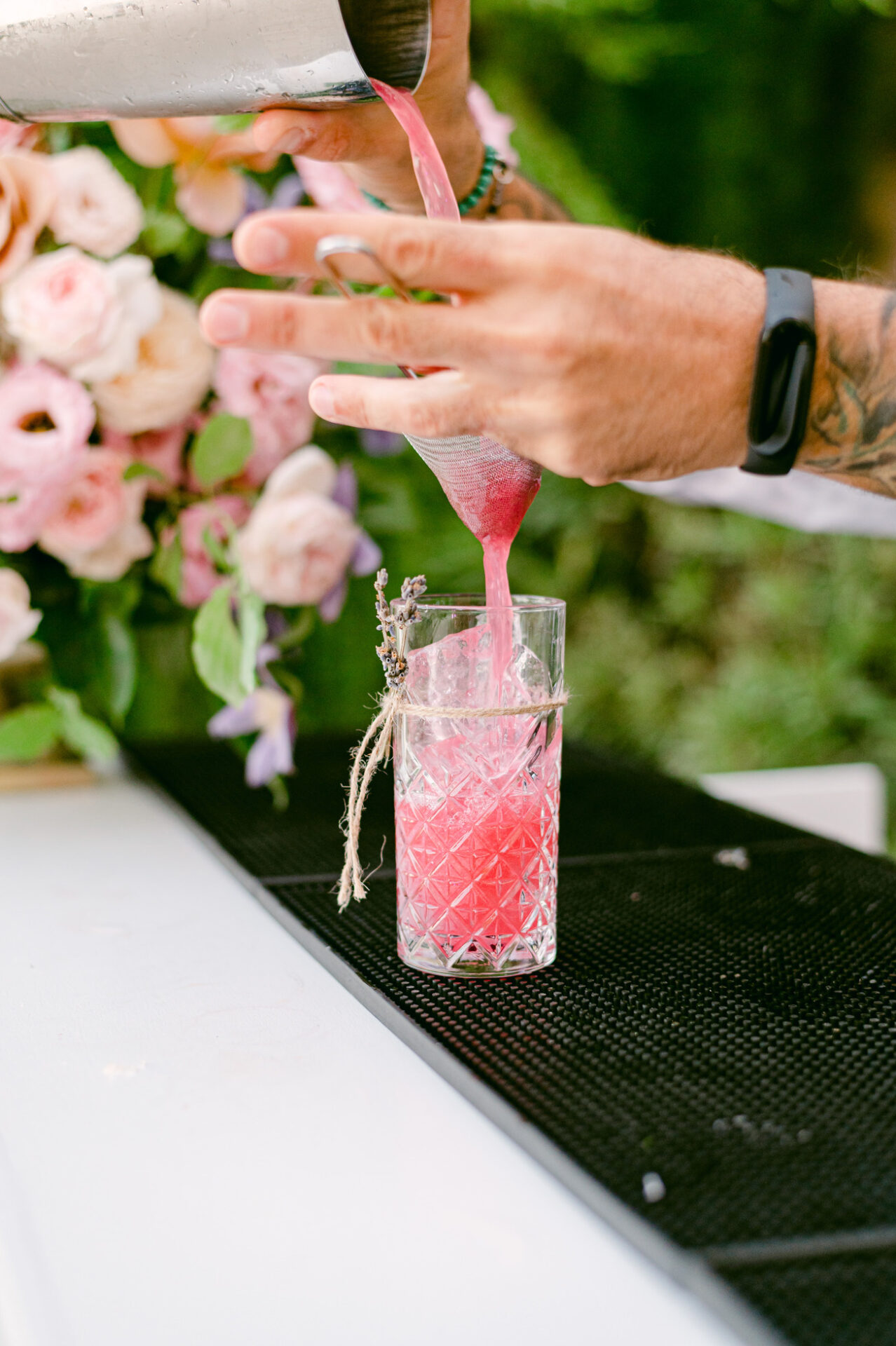 Philoxenia Events mixologist preparing a cocktail at Château du Tourreau in Provence, France, during a luxury event